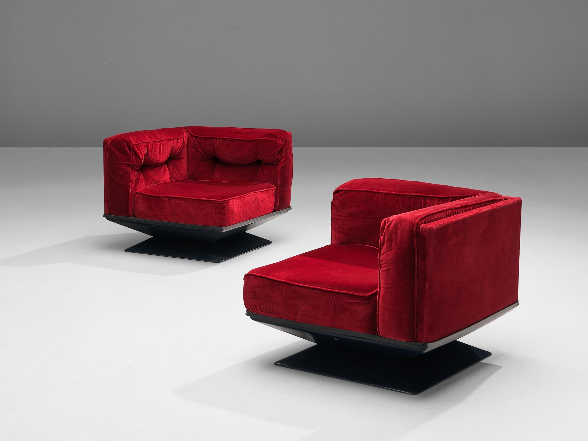 Luigi Pellegrin for MIM Roma Modular Sofa in Red Velvet  For Sale 3