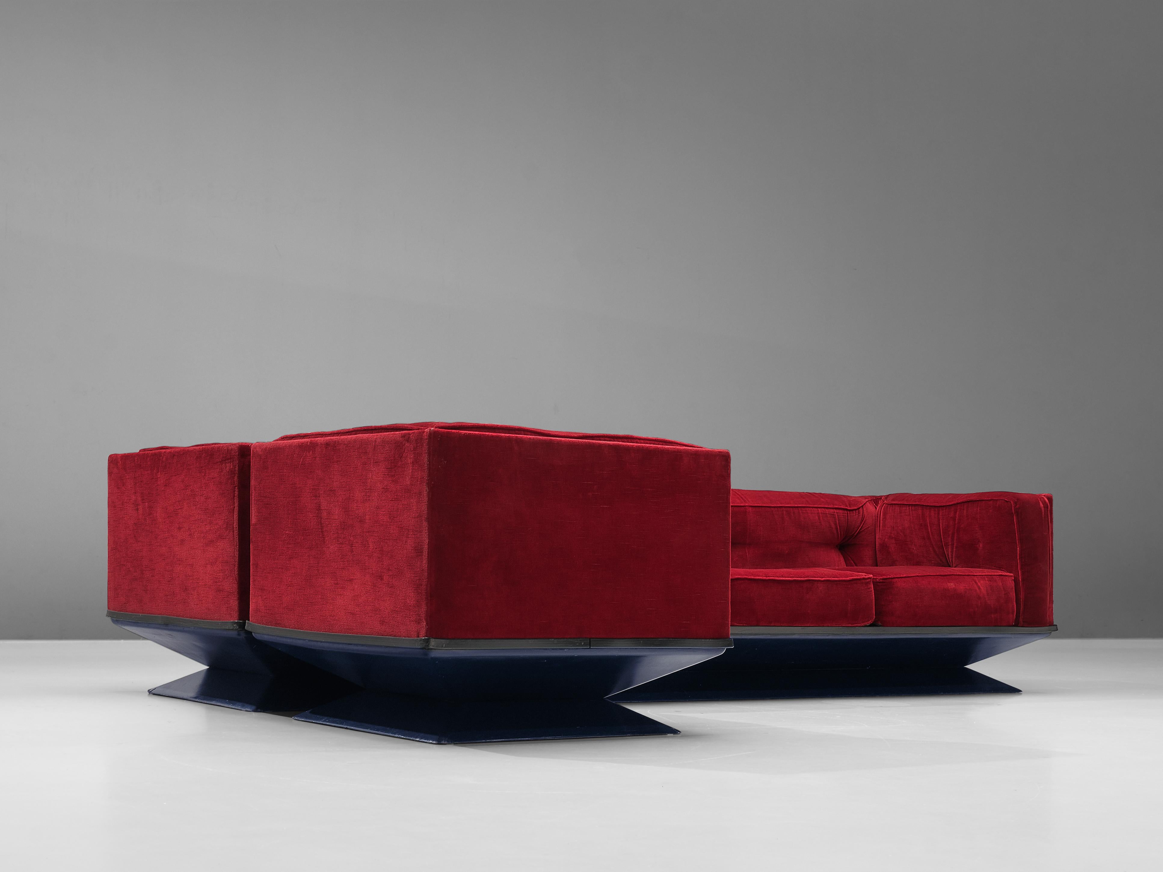 Luigi Pellegrin for MIM Roma Modular Sofa in Red Velvet 2