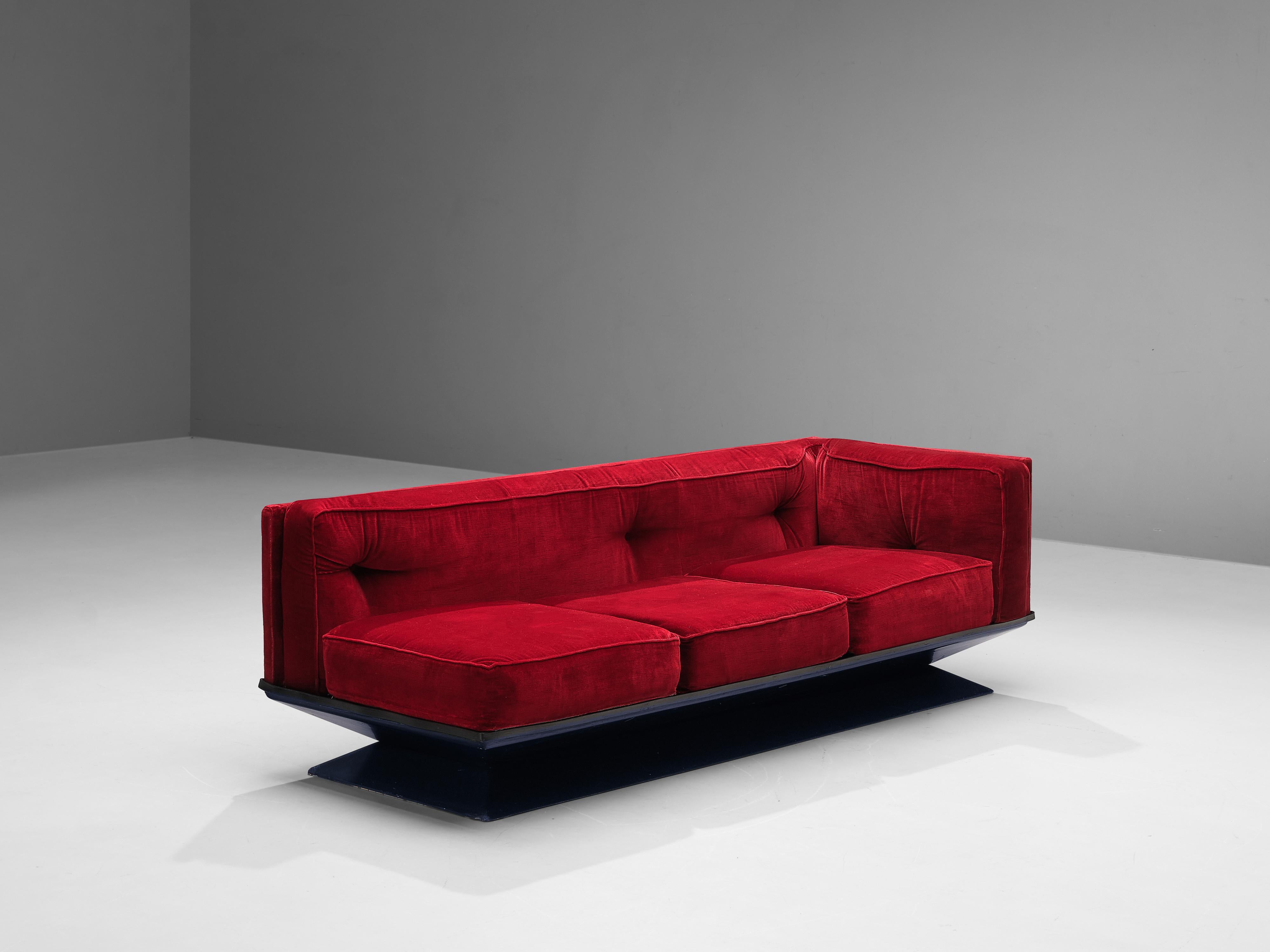 Luigi Pellegrin for MIM Roma Modular Sofa in Red Velvet 3