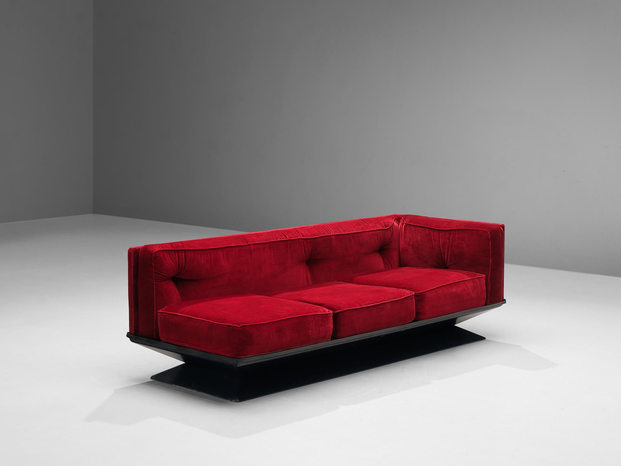 Luigi Pellegrin for MIM Roma Modular Sofa in Red Velvet  For Sale 6