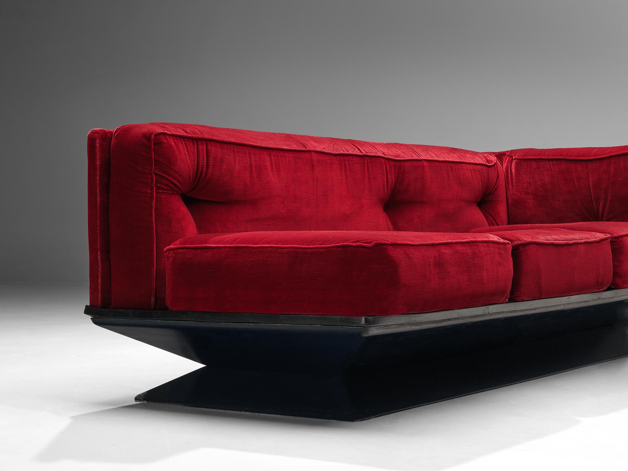 Mid-20th Century Luigi Pellegrin for MIM Roma Modular Sofa in Red Velvet  For Sale