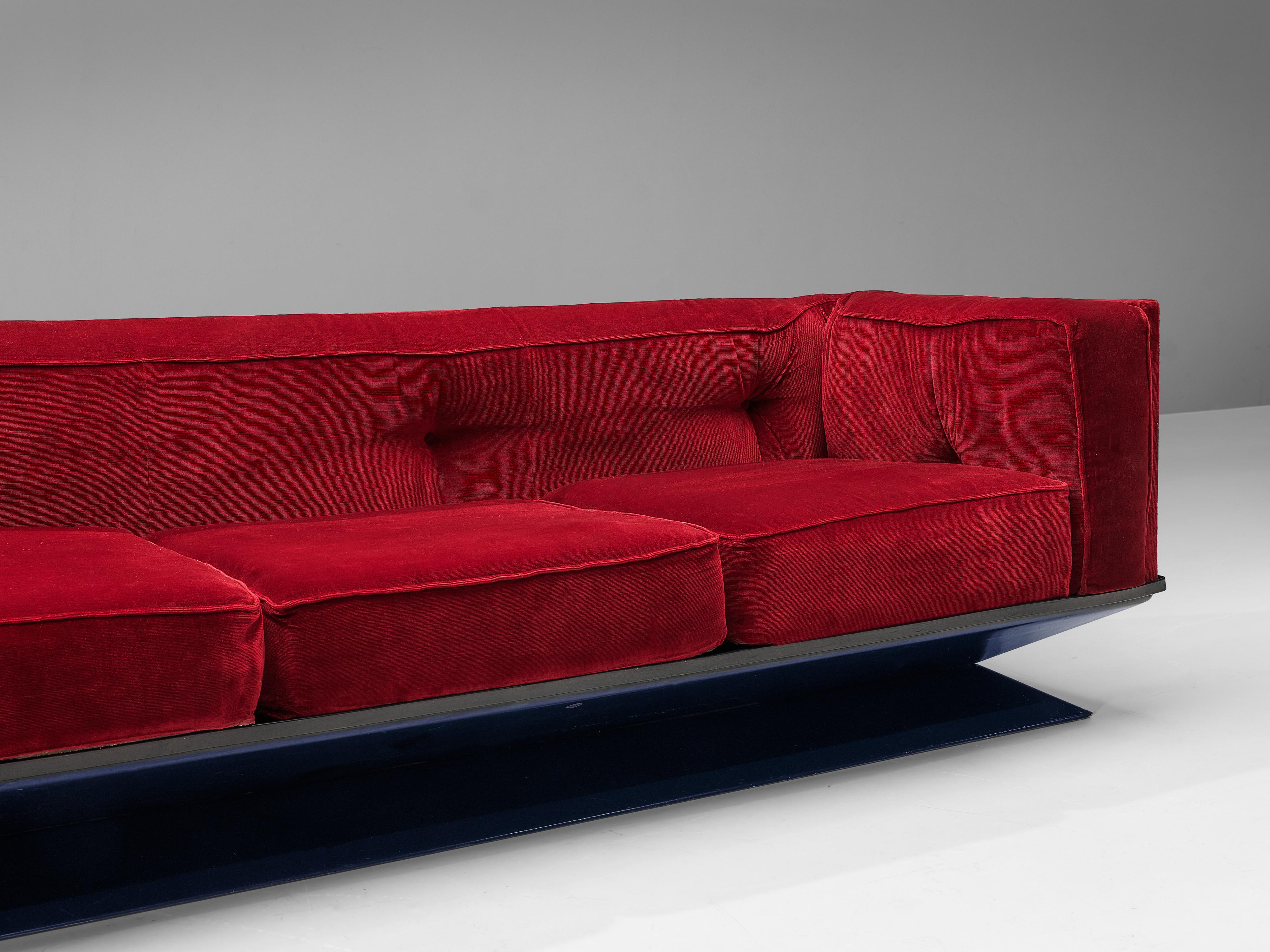 Mid-20th Century Luigi Pellegrin for MIM Roma Modular Sofa in Red Velvet