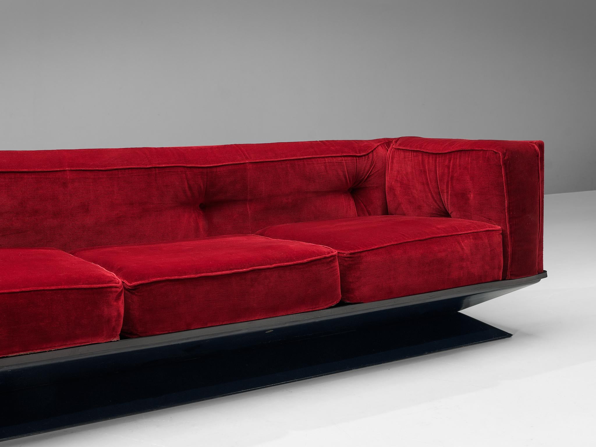 Luigi Pellegrin for MIM Roma Modular Sofa in Red Velvet  For Sale 2