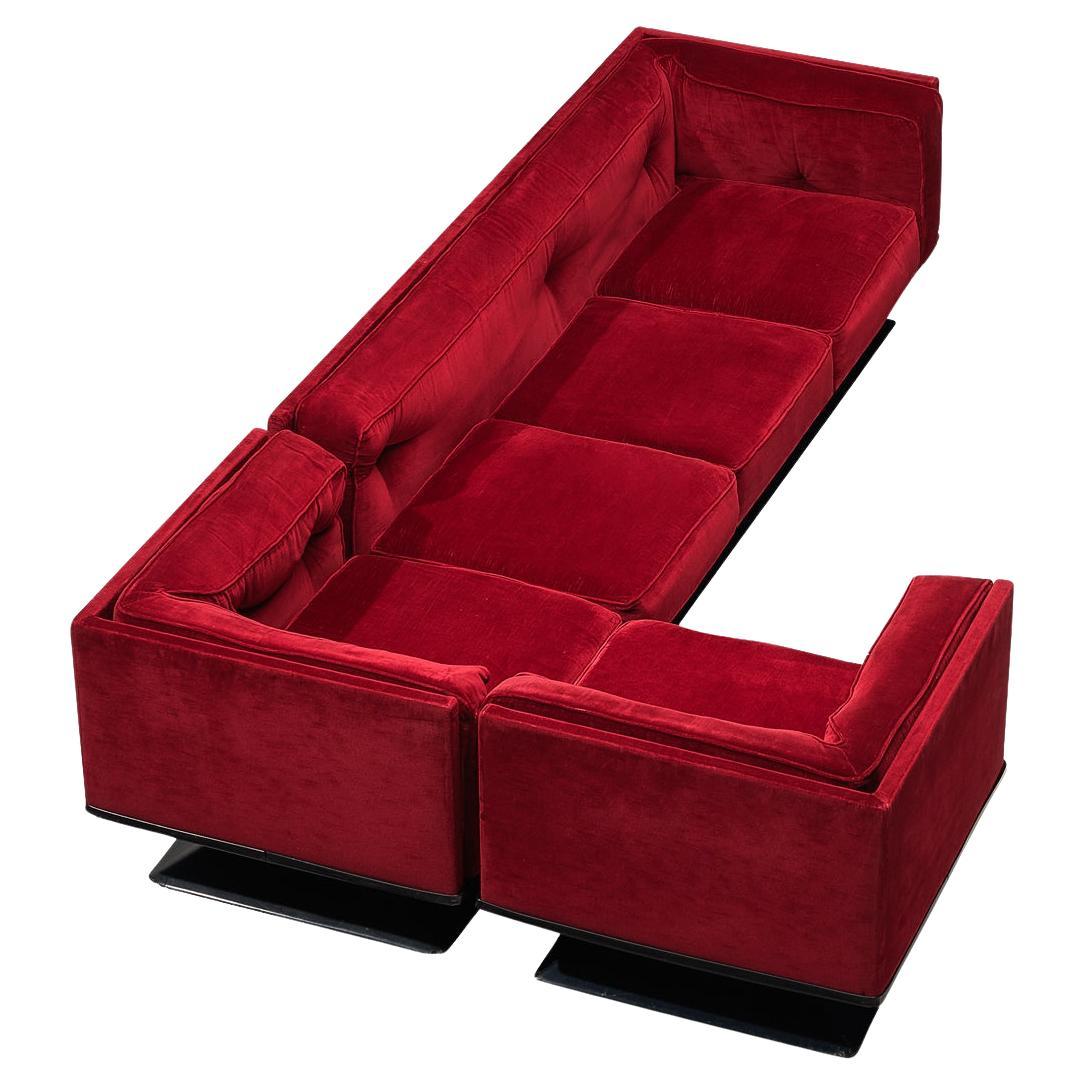 Modulares Sofa aus rotem Samt von Luigi Pellegrin für MIM Roma 
