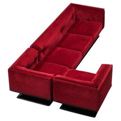 Retro Luigi Pellegrin for MIM Roma Modular Sofa in Red Velvet 