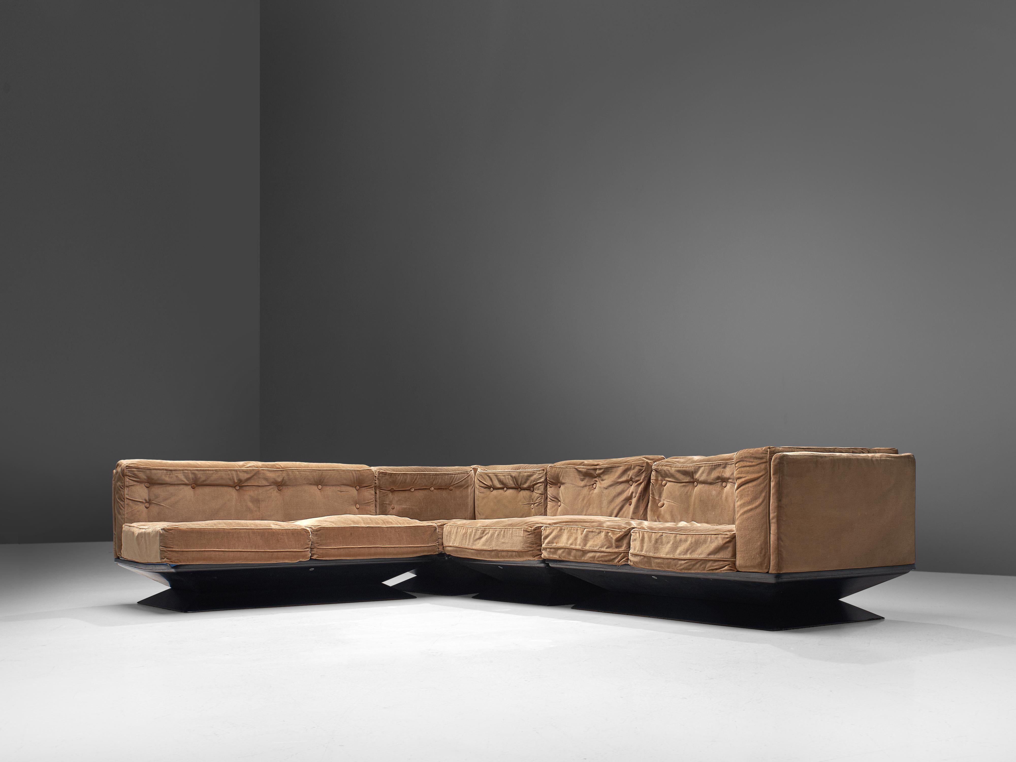 Italian Luigi Pellegrin for MIM Roma Sectional Sofa in Light Brown Velvet Upholstery