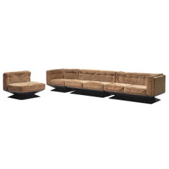 Used Luigi Pellegrin for MIM Roma Sectional Sofa in Light Brown Velvet Upholstery