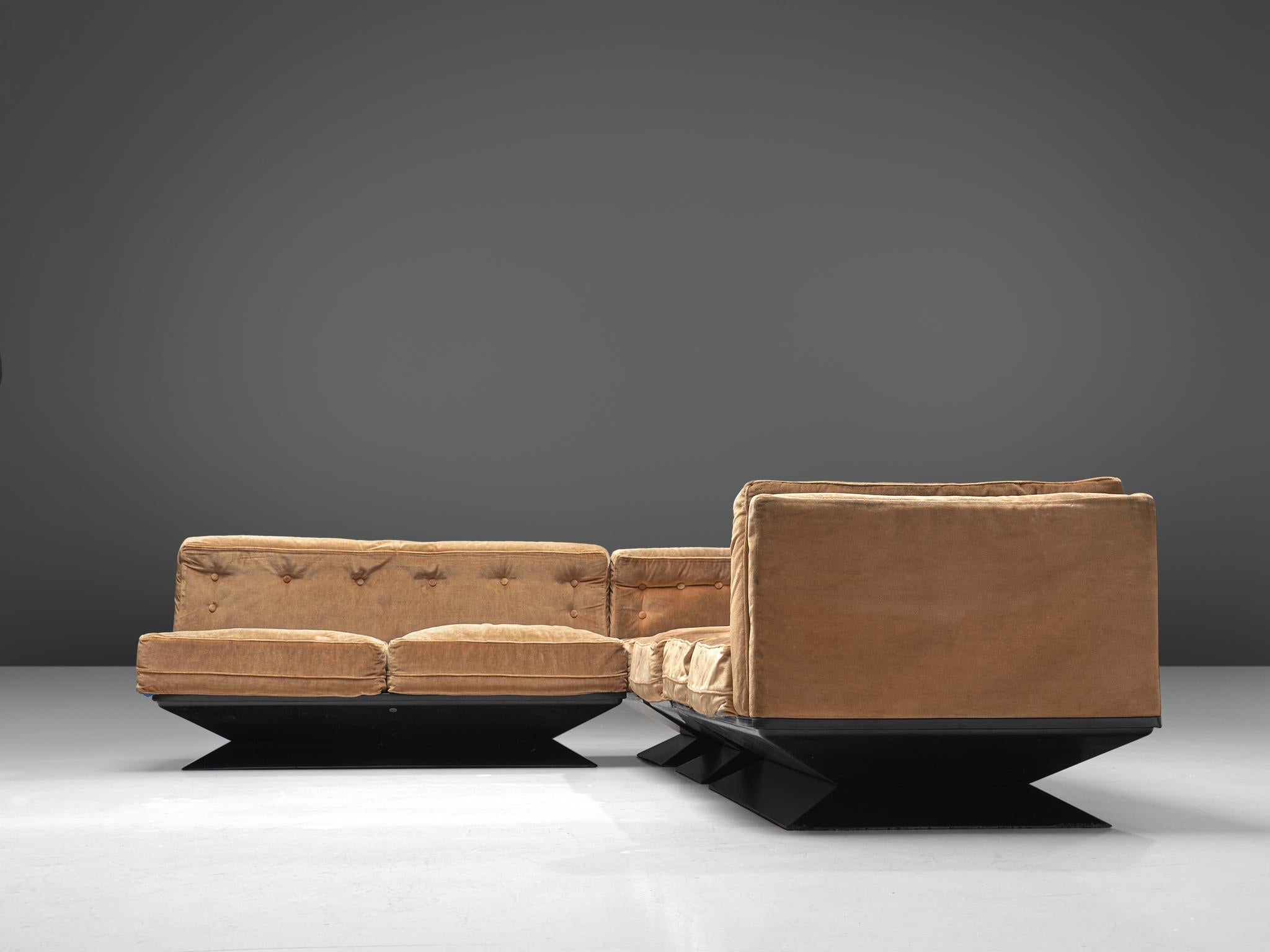 Mid-20th Century Luigi Pellegrin Sectional Lounge Set in Beige Velvet