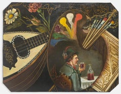 Allegorie von Kunst und Getränken – Ölgemälde von Luigi Pellin – frühes 20. Jahrhundert