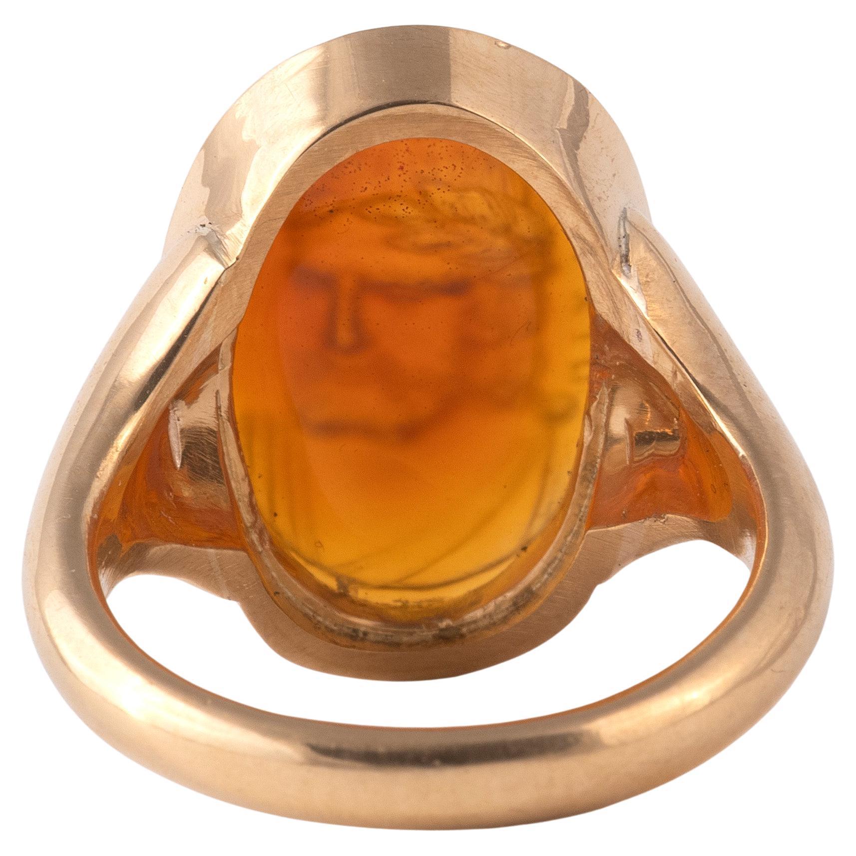 Oval Cut Intaglio Ring on Carnelian Signed Luigi Pichler, Rome, Italy, circa 1810's For Sale
