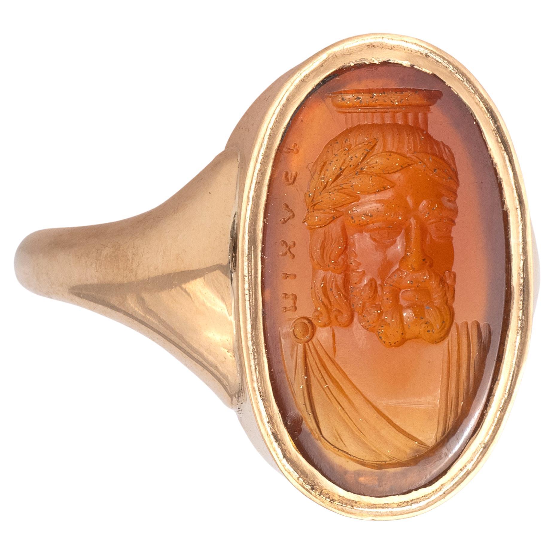 Intaglio Ring on Carnelian Signed Luigi Pichler, Rome, Italy, circa 1810's