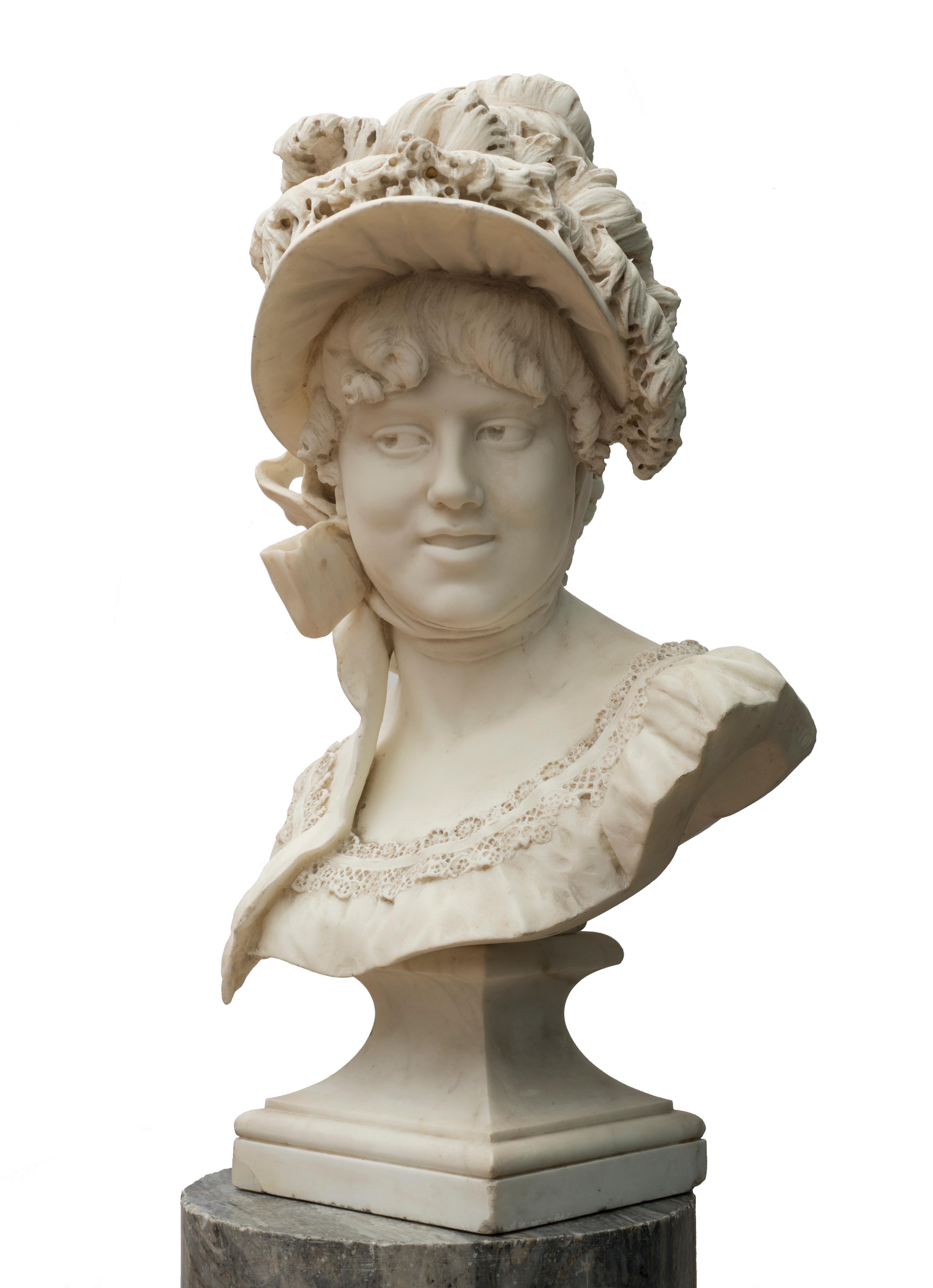 Maiden with hat - Sculpture by Luigi Preatoni