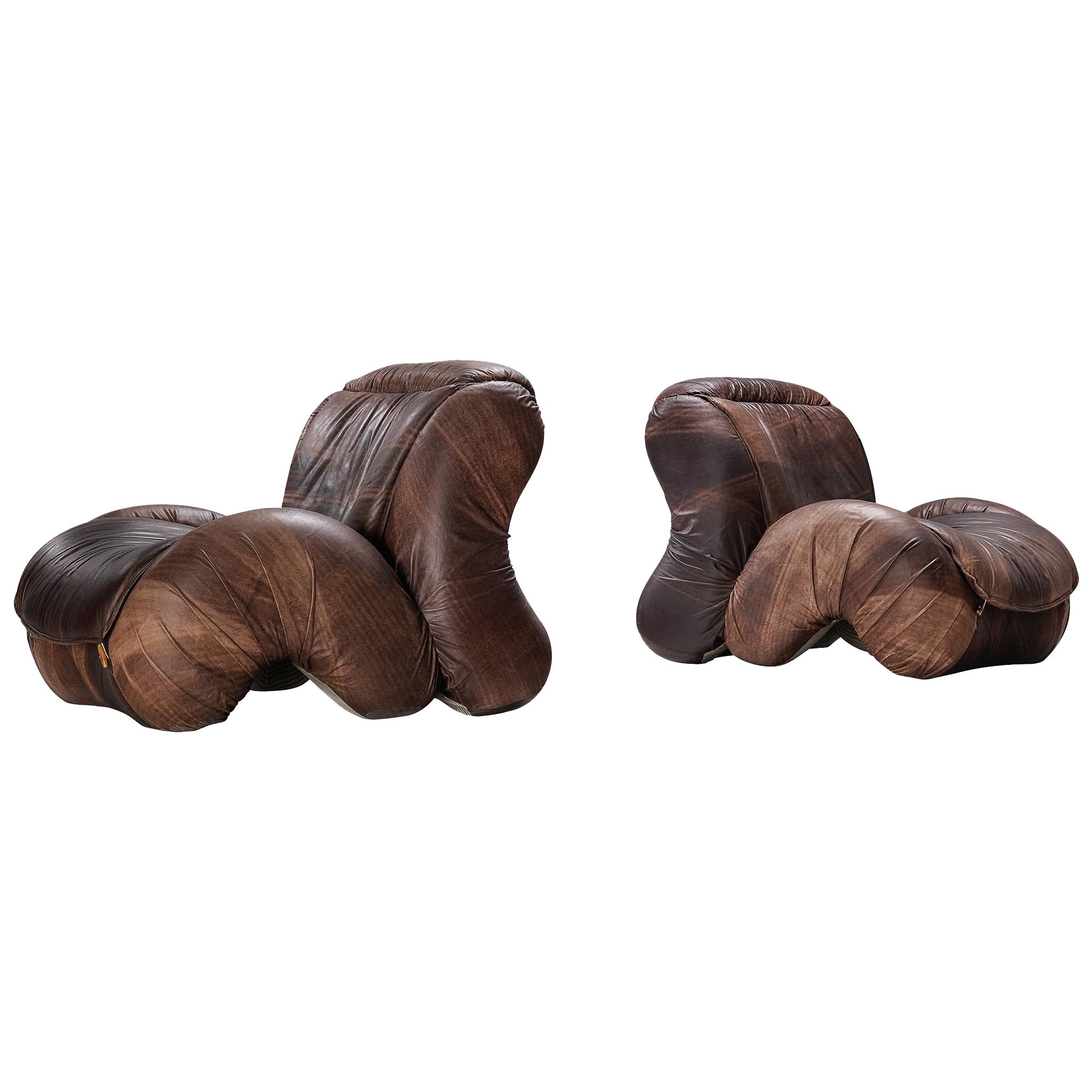 Luigi Radaelli Coppia di sedie da salotto 
Tartana
 in pelle marrone in vendita