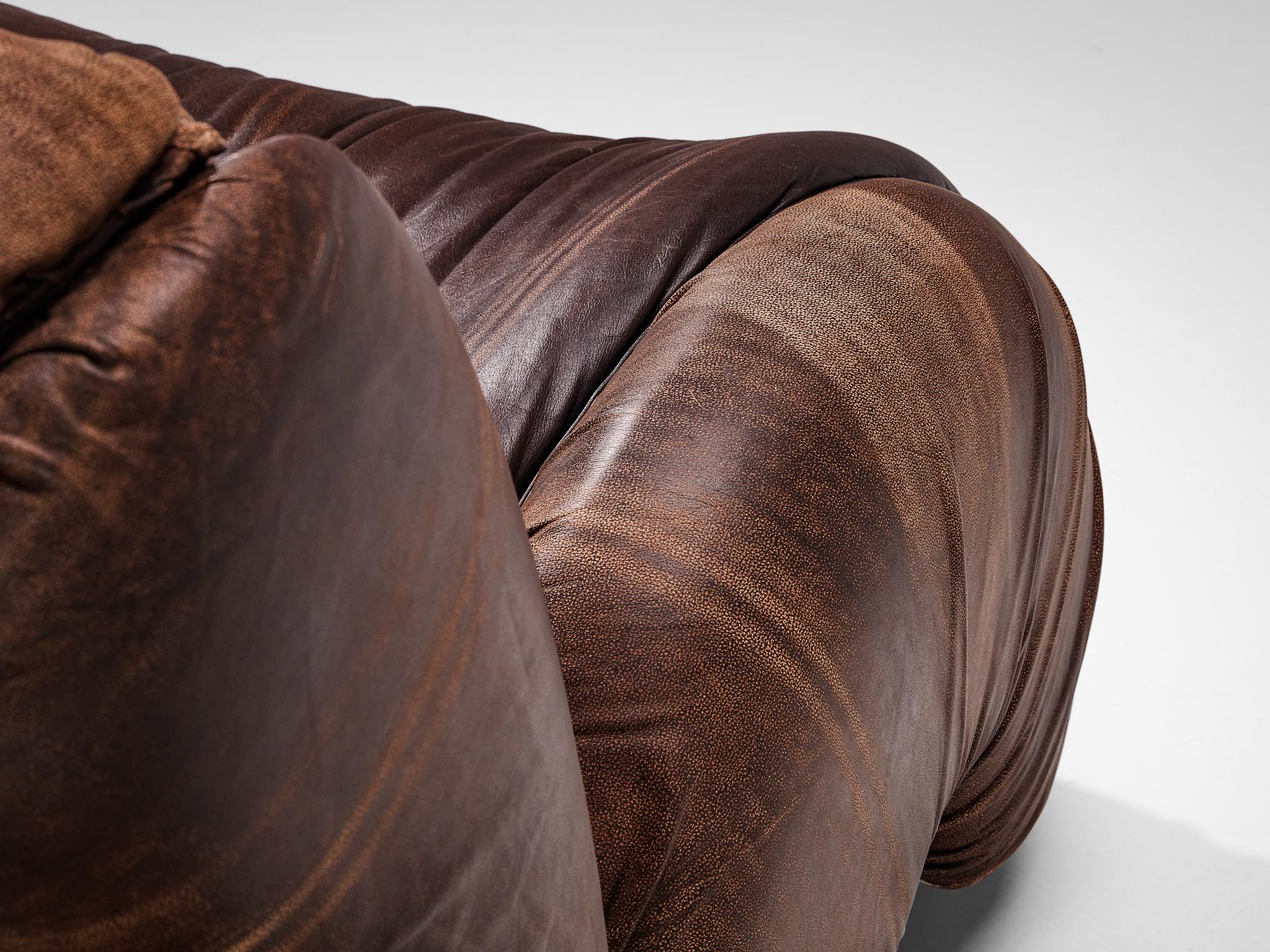 Luigi Radaelli Italian 'Tartana' Lounge Chair in Brown Leather For Sale 1