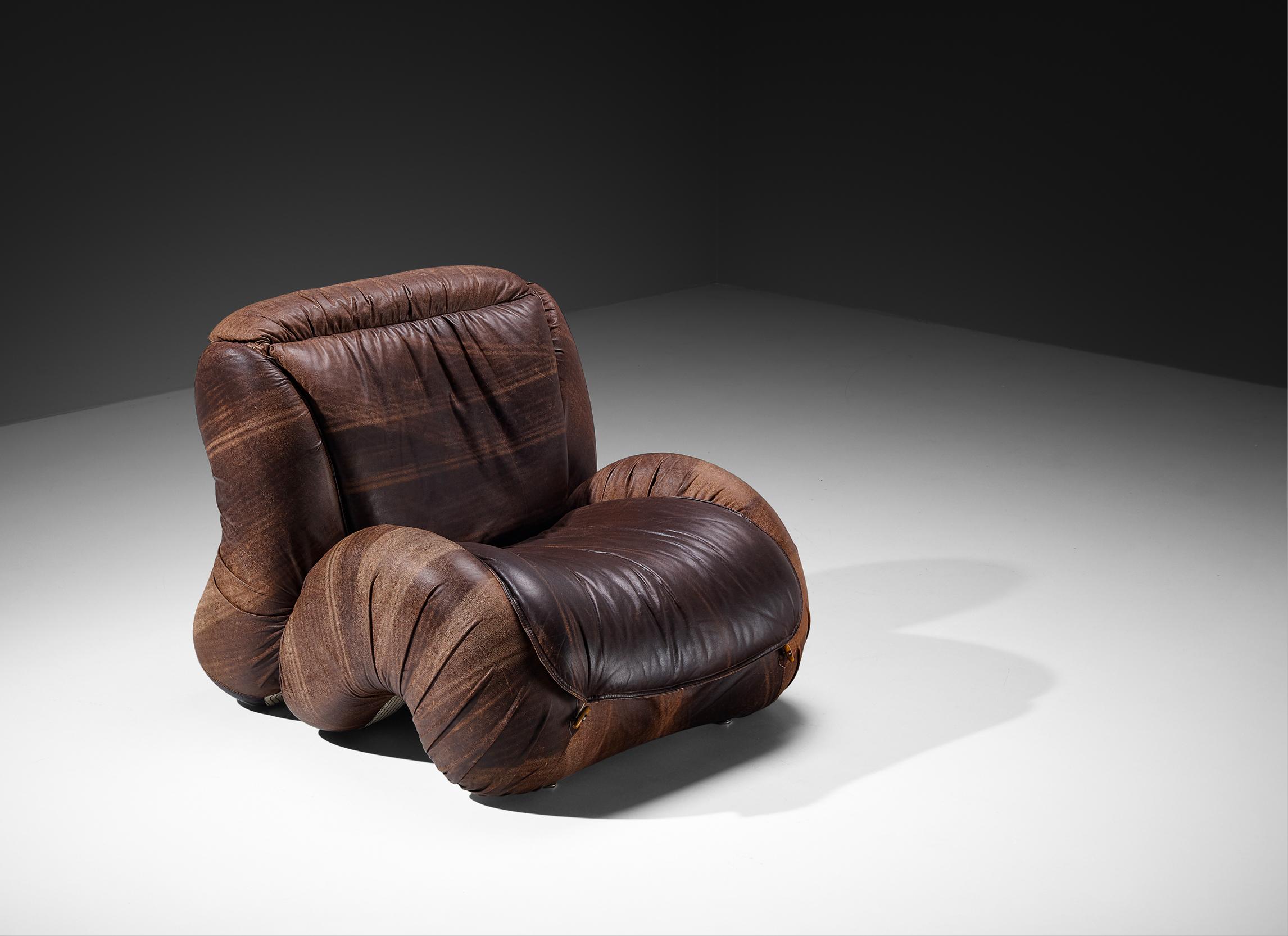 Luigi Radaelli Italian 'Tartana' Lounge Chair in Brown Leather For Sale 2