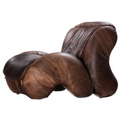 Sillón italiano Luigi Radaelli "Tartana" de cuero marrón