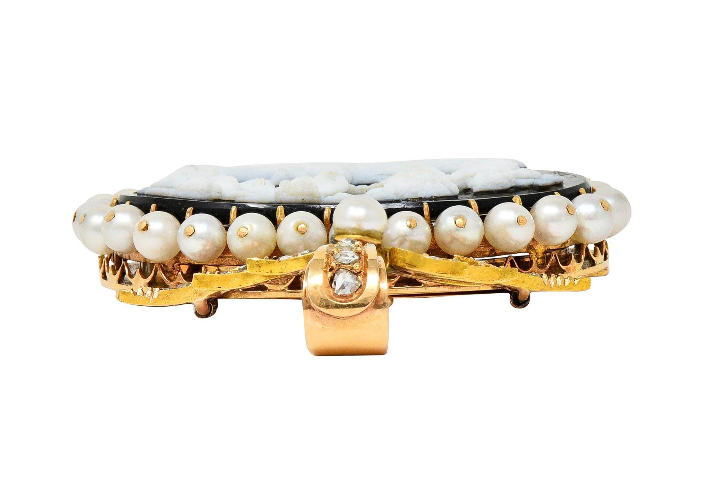 Luigi Rosi Victorian Diamond Agate 18K Gold Antique Cupid Cameo Locket Pendant For Sale 5