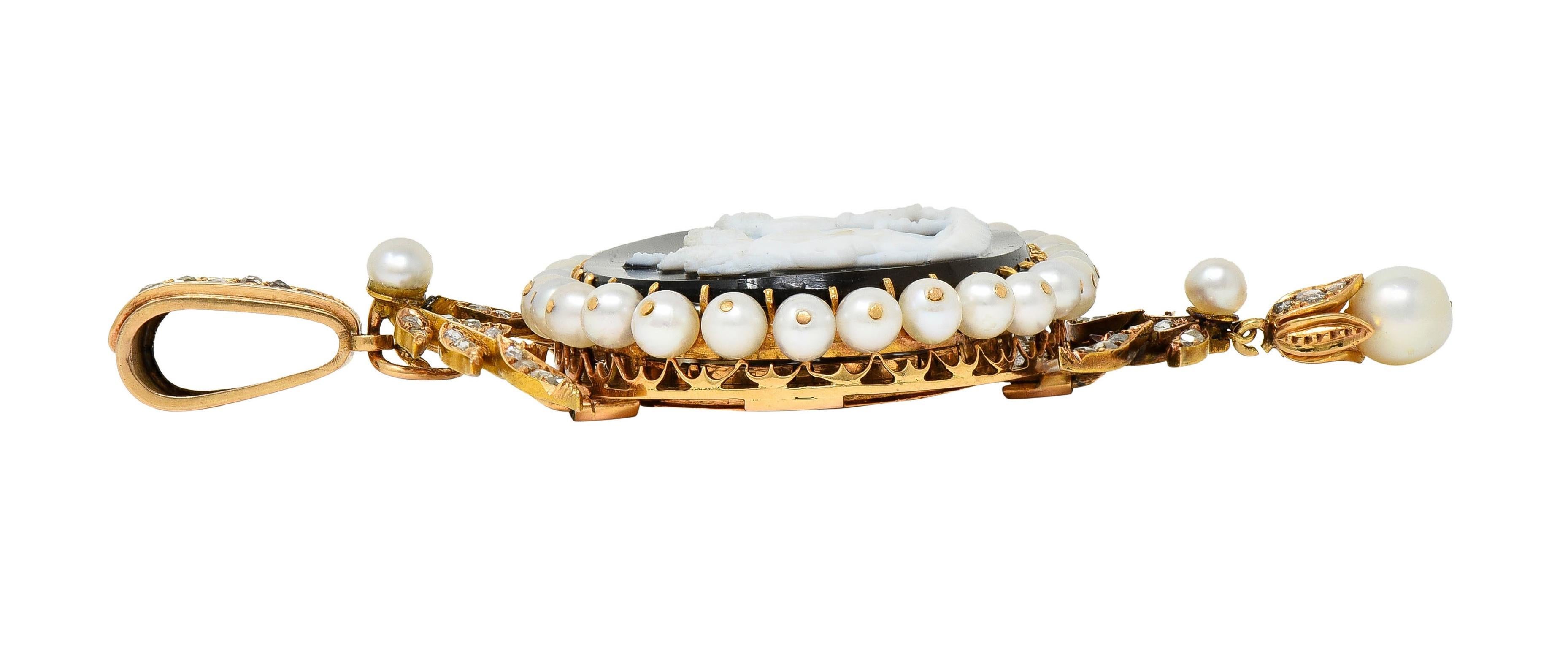 Luigi Rosi Victorian Diamond Agate 18K Gold Antique Cupid Cameo Locket Pendant For Sale 6