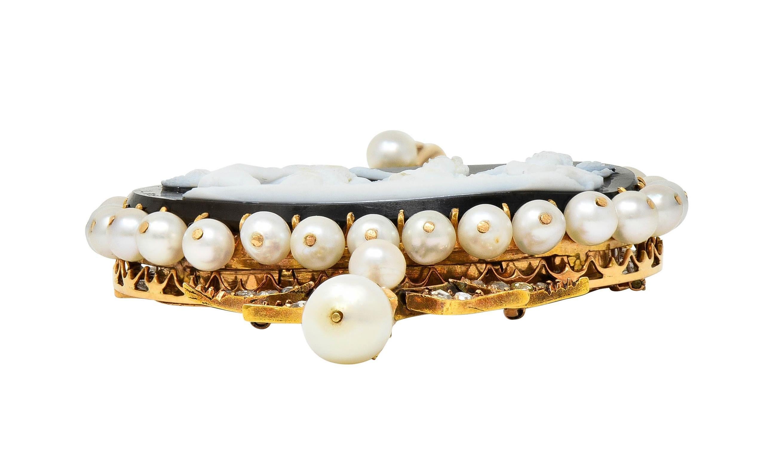 Luigi Rosi Pendentif médaillon victorien ancien camée de Cupidon en or 18 carats avec agate et diamants en vente 6