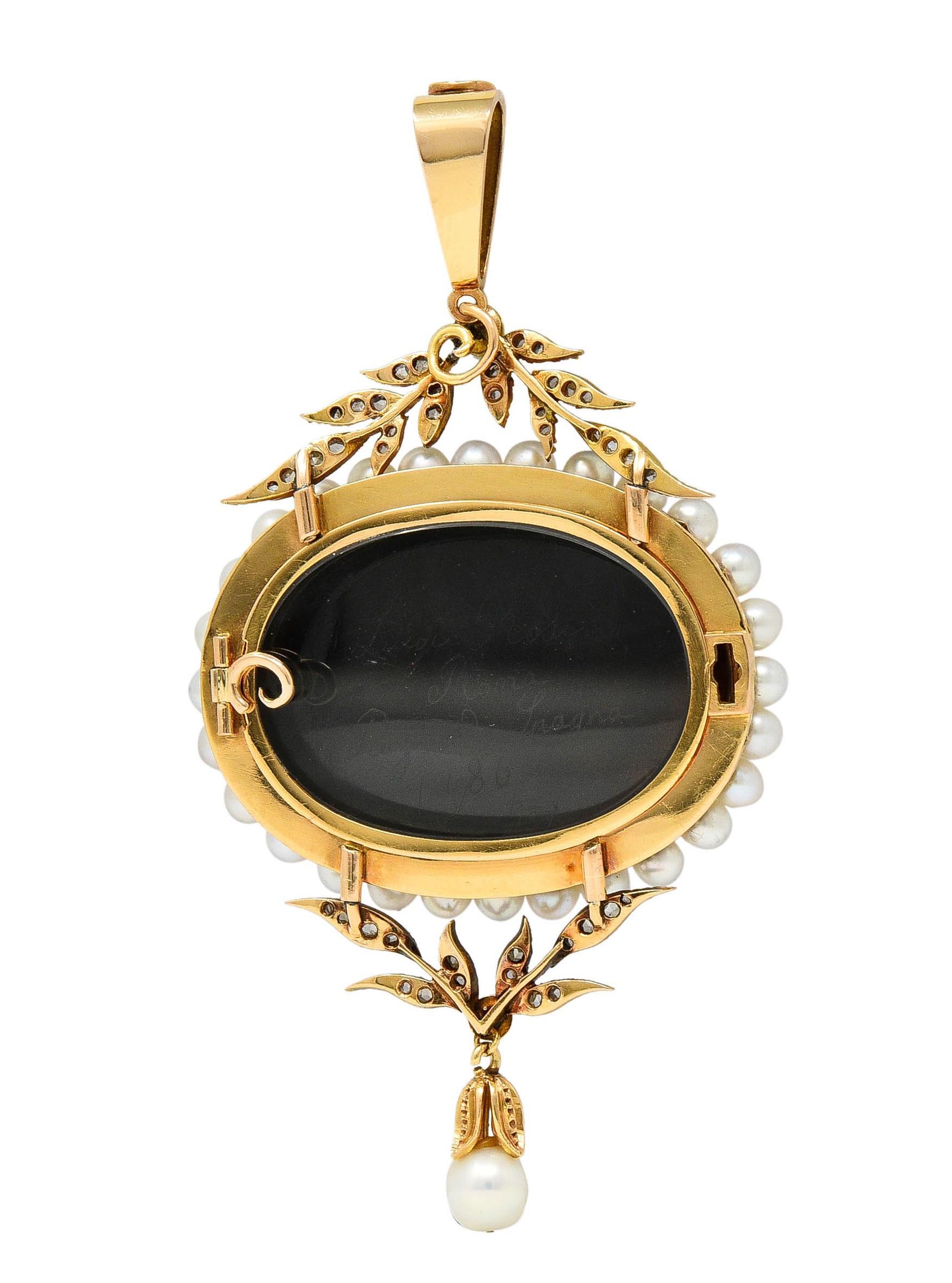 Luigi Rosi Victorian Diamond Agate 18K Gold Antique Cupid Cameo Locket Pendant For Sale 8