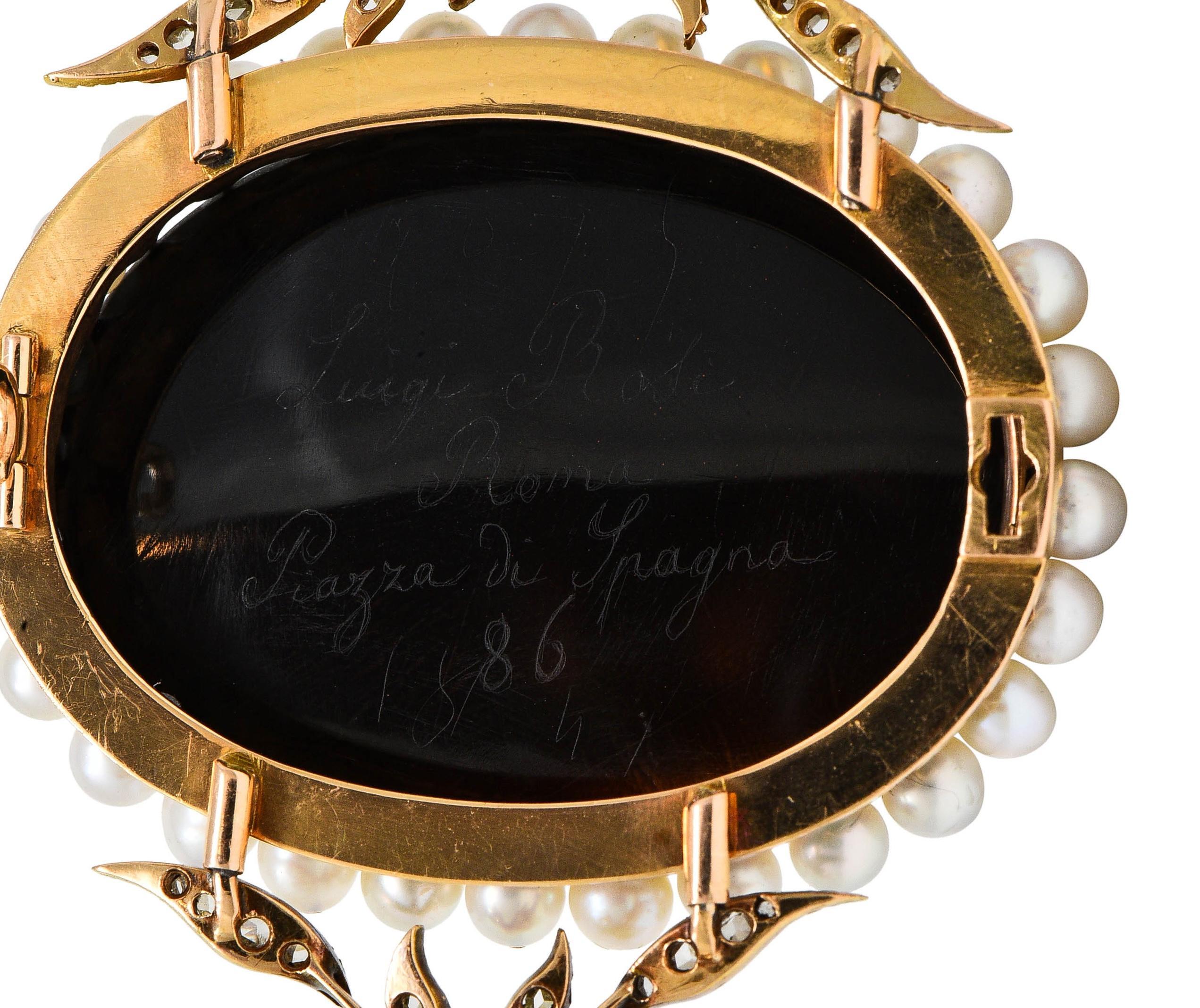 Luigi Rosi Pendentif médaillon victorien ancien camée de Cupidon en or 18 carats avec agate et diamants en vente 2