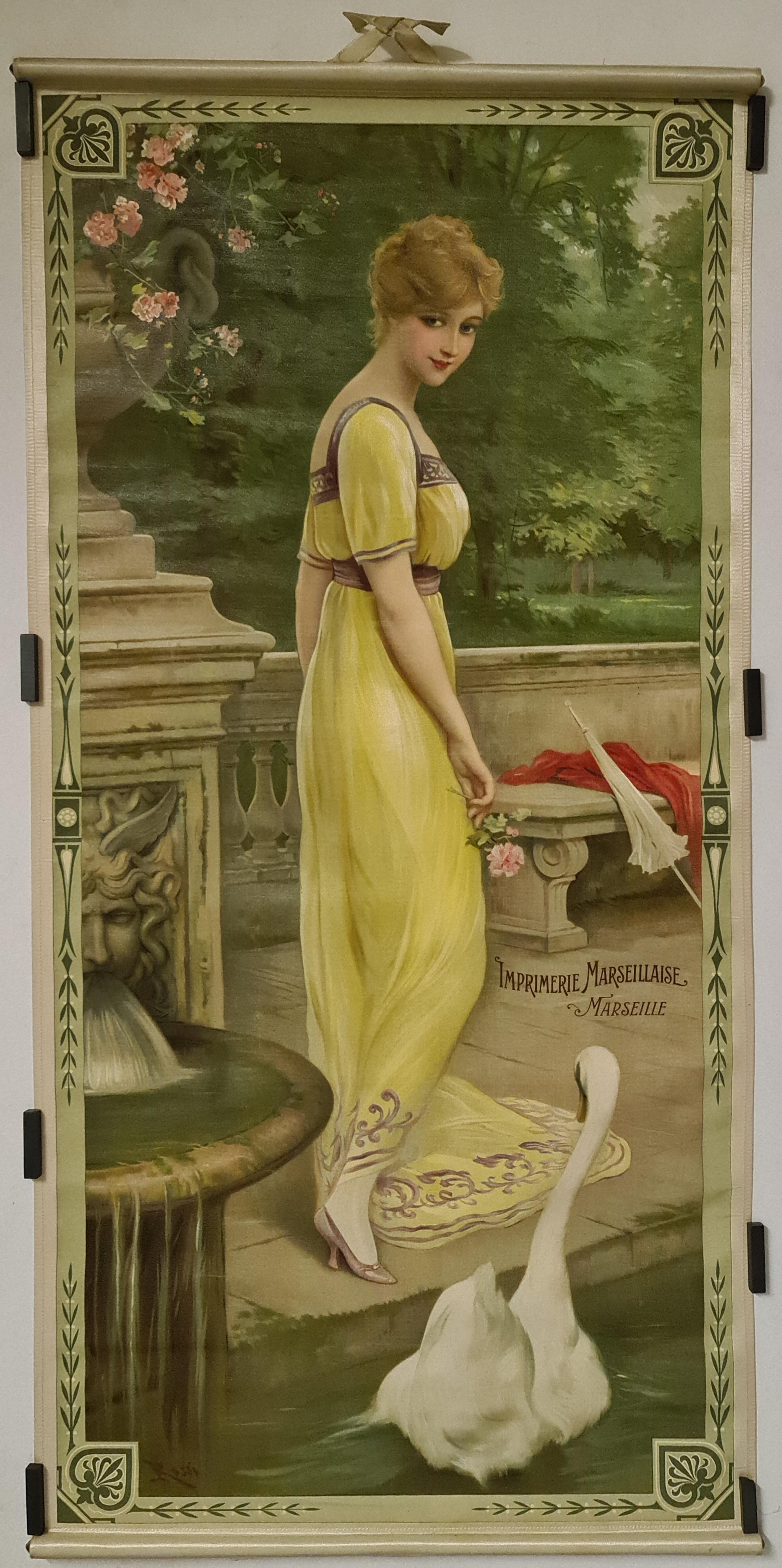 Litografia stampata su seta da Luigi Rossi Le cygne Art Nouveau in vendita 3