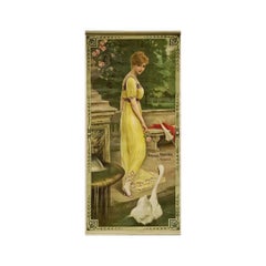 Lithographie, gedruckt auf Seide, von Luigi Rossi Le cygne, Jugendstil