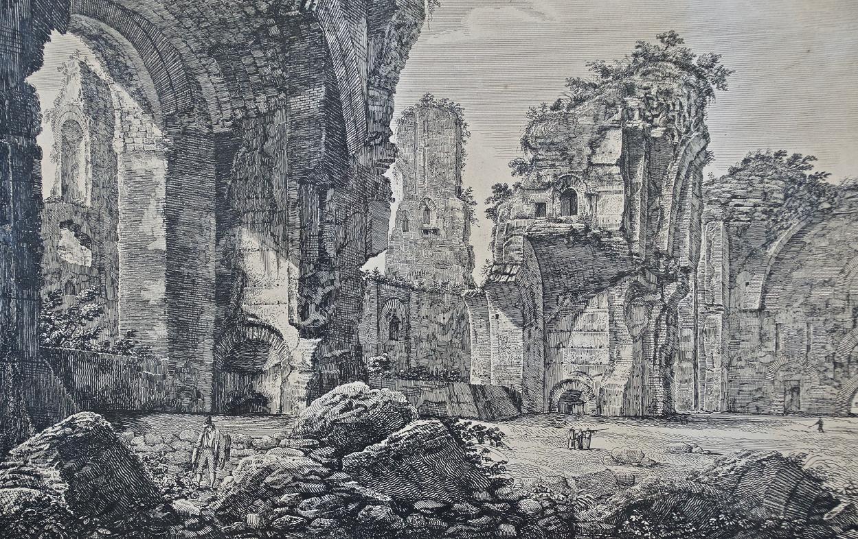 19th Century Etching of the Ancient Caracalla Baths in Rome by Luigi Rossini For Sale 1