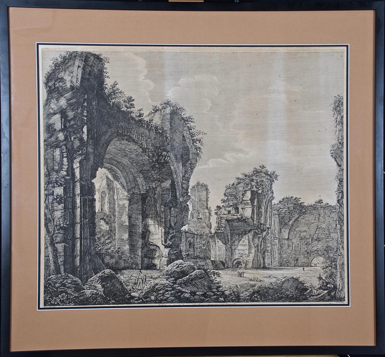 19th Century Etching of the Ancient Caracalla Baths in Rome by Luigi Rossini