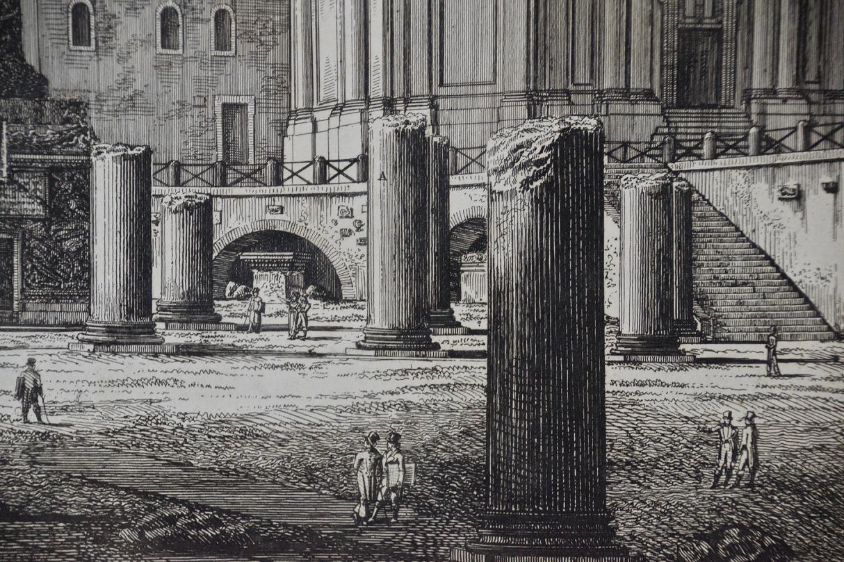 Column of Trajan in Rome: A Framed Original 19th C. Etching by Luigi Rossini For Sale 6