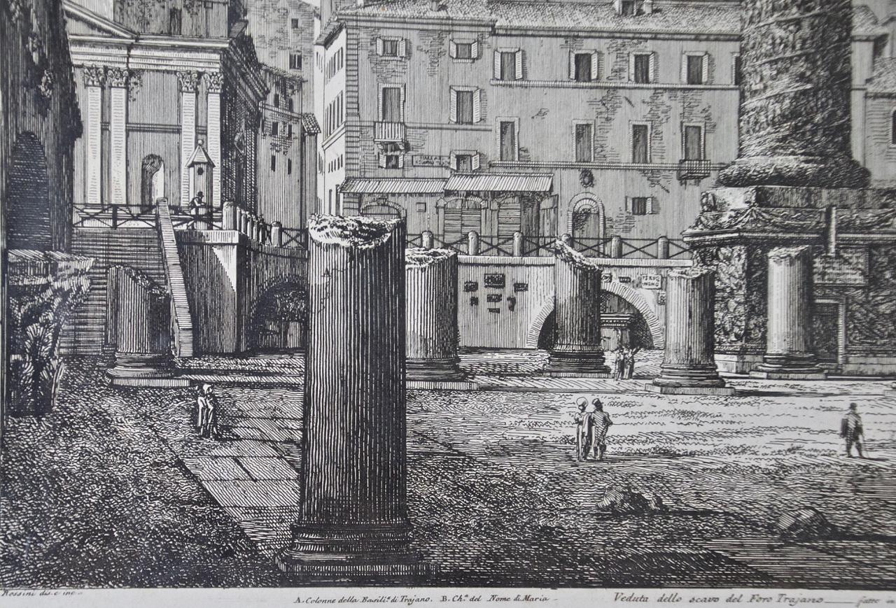 Column of Trajan in Rome: A Framed Original 19th C. Etching by Luigi Rossini For Sale 7