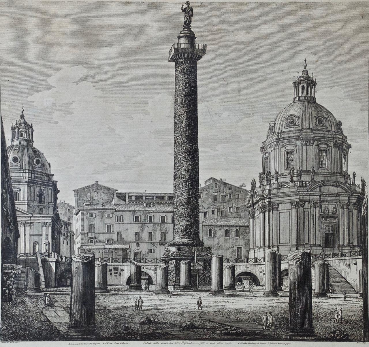 Column of Trajan in Rome : une eau-forte originale encadrée du 19e siècle de Luigi Rossini en vente 1