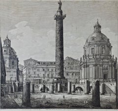Column of Trajan in Rome: A Framed Original 19th C. Etching by Luigi Rossini