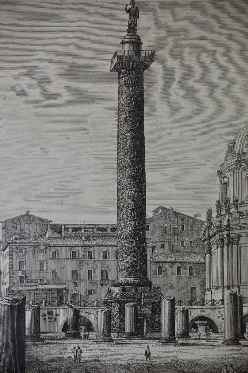 Column of Trajan in Rome : une eau-forte originale encadrée du 19e siècle de Luigi Rossini en vente 2