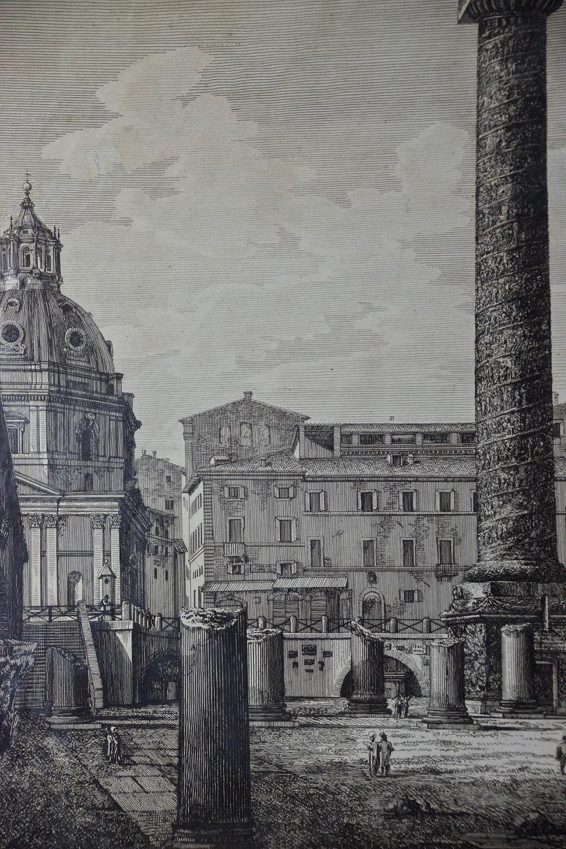 Column of Trajan in Rome: A Framed Original 19th C. Etching by Luigi Rossini For Sale 1