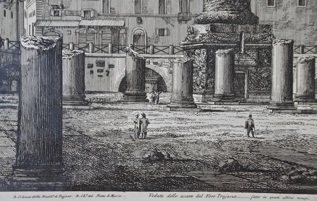 Column of Trajan in Rome: A Framed Original 19th C. Etching by Luigi Rossini For Sale 2