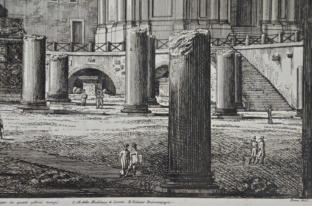 Column of Trajan in Rome: A Framed Original 19th C. Etching by Luigi Rossini For Sale 3