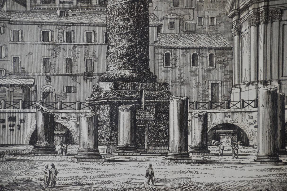 Column of Trajan in Rome: A Framed Original 19th C. Etching by Luigi Rossini For Sale 4