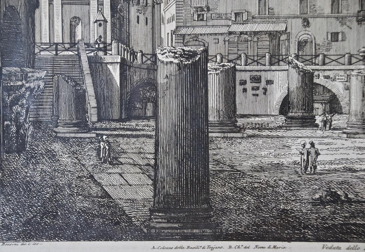 Column of Trajan in Rome: A Framed Original 19th C. Etching by Luigi Rossini For Sale 5