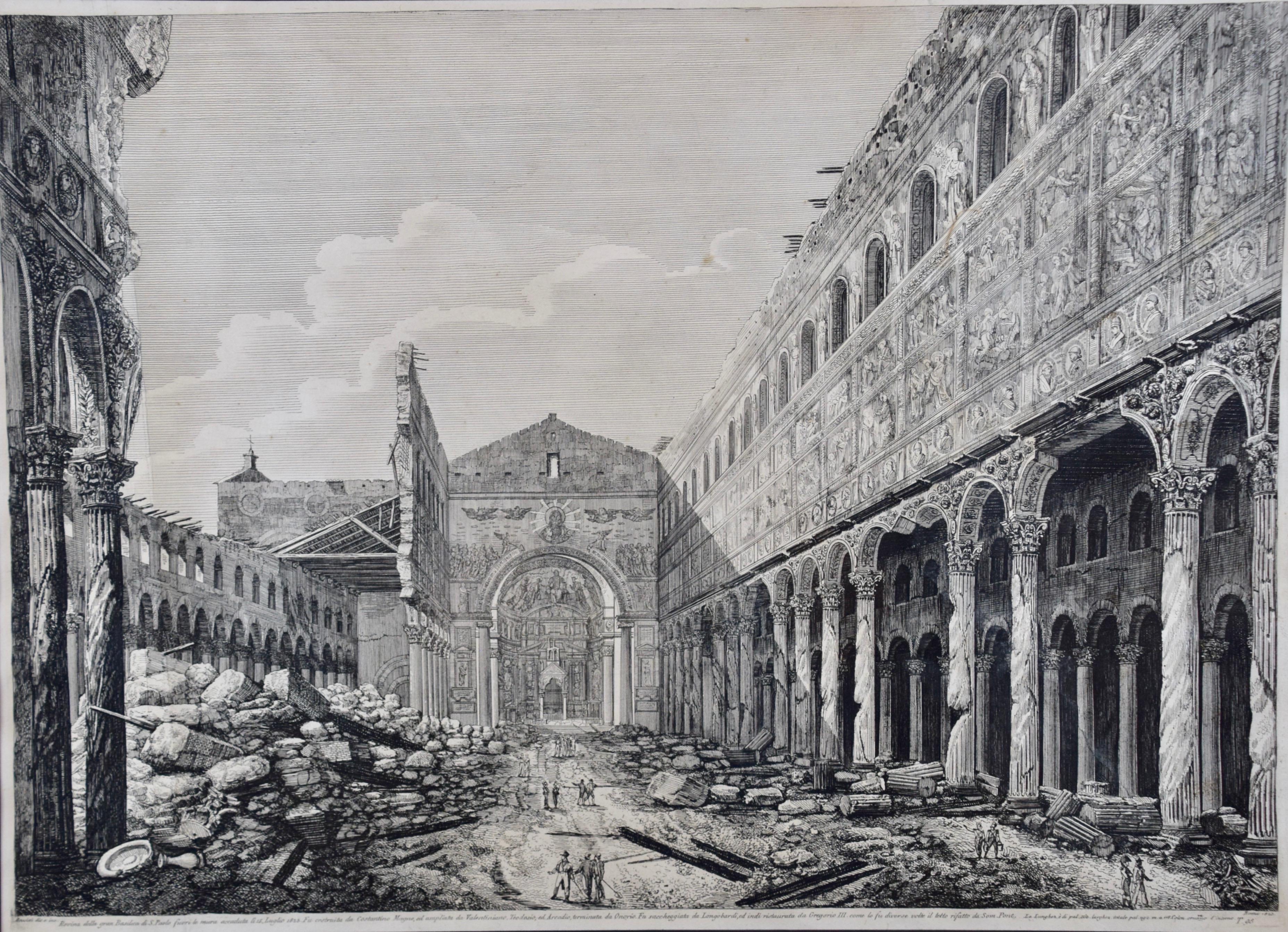 La basilique de Saint-Paul à Rome, gravure du début du 19e siècle par Luigi Rossini en vente 2