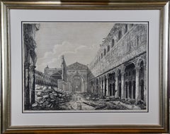 Antique The Basilica of St. Paul in Rome, Early 19th Century Etching by Luigi Rossini