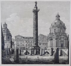 The Column of Trajan in Rome, 19th Century Framed Etching by Luigi Rossini