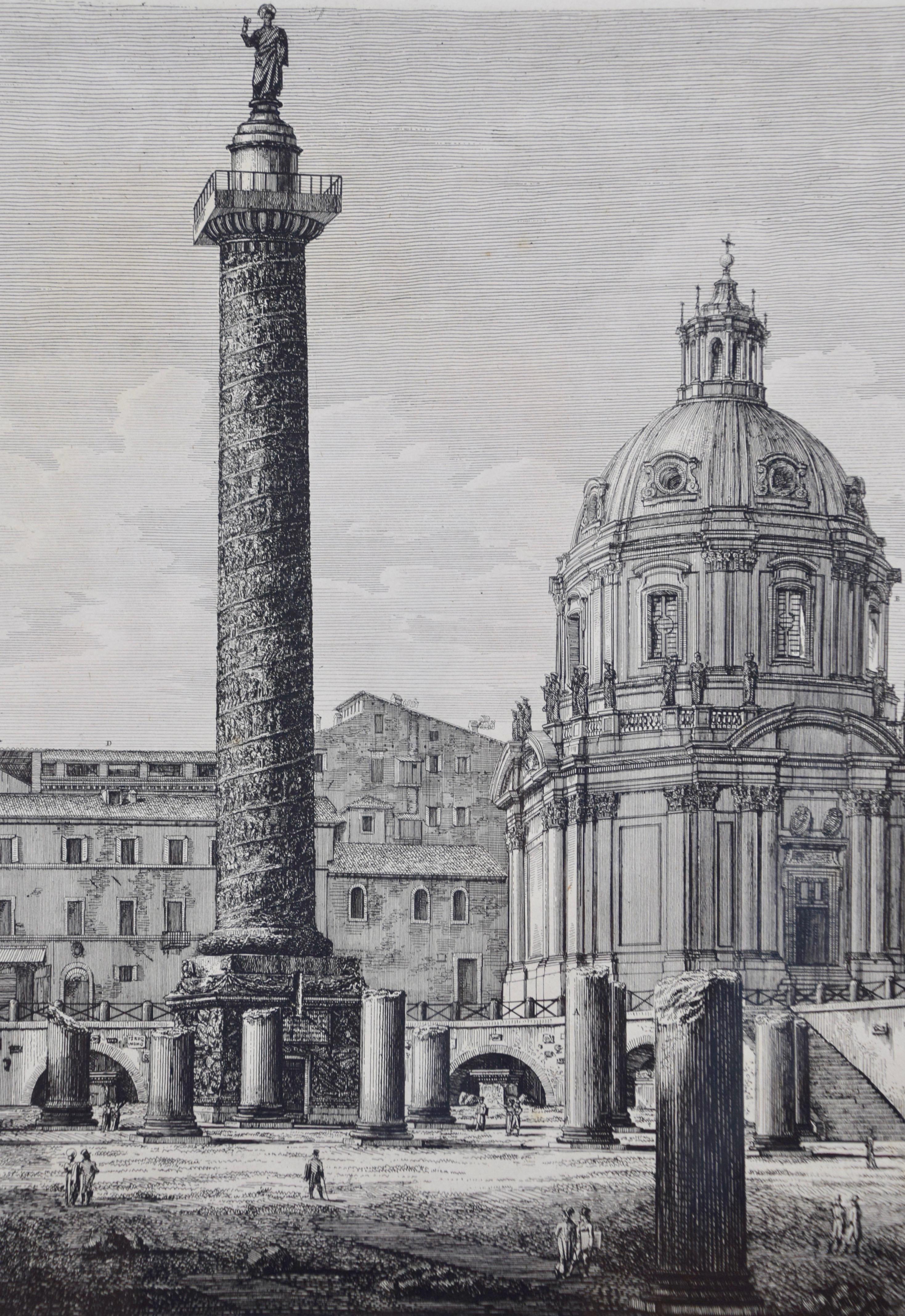 Gerahmte Radierung der Säule von Trajan in Rom, 19. Jahrhundert, Luigi Rossini im Angebot 2