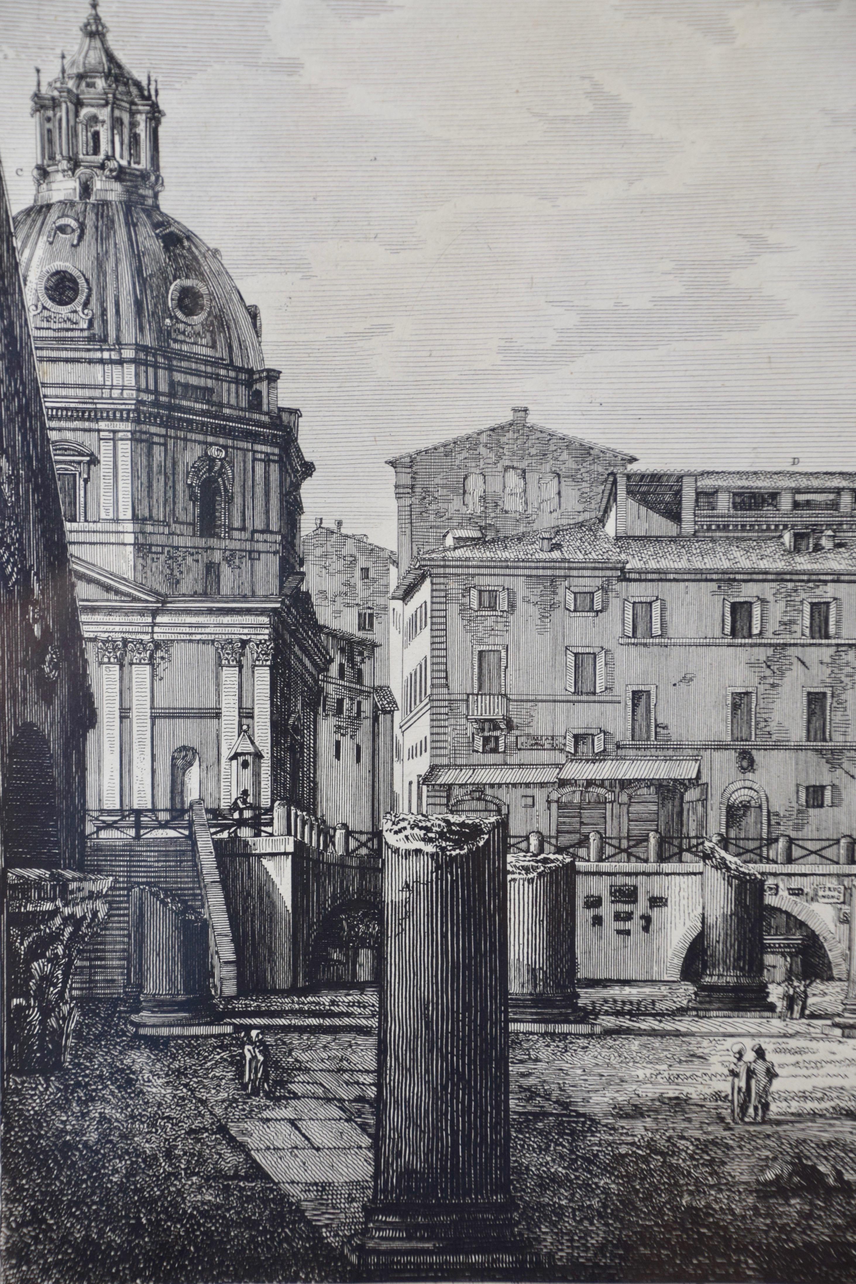 Gerahmte Radierung der Säule von Trajan in Rom, 19. Jahrhundert, Luigi Rossini im Angebot 3