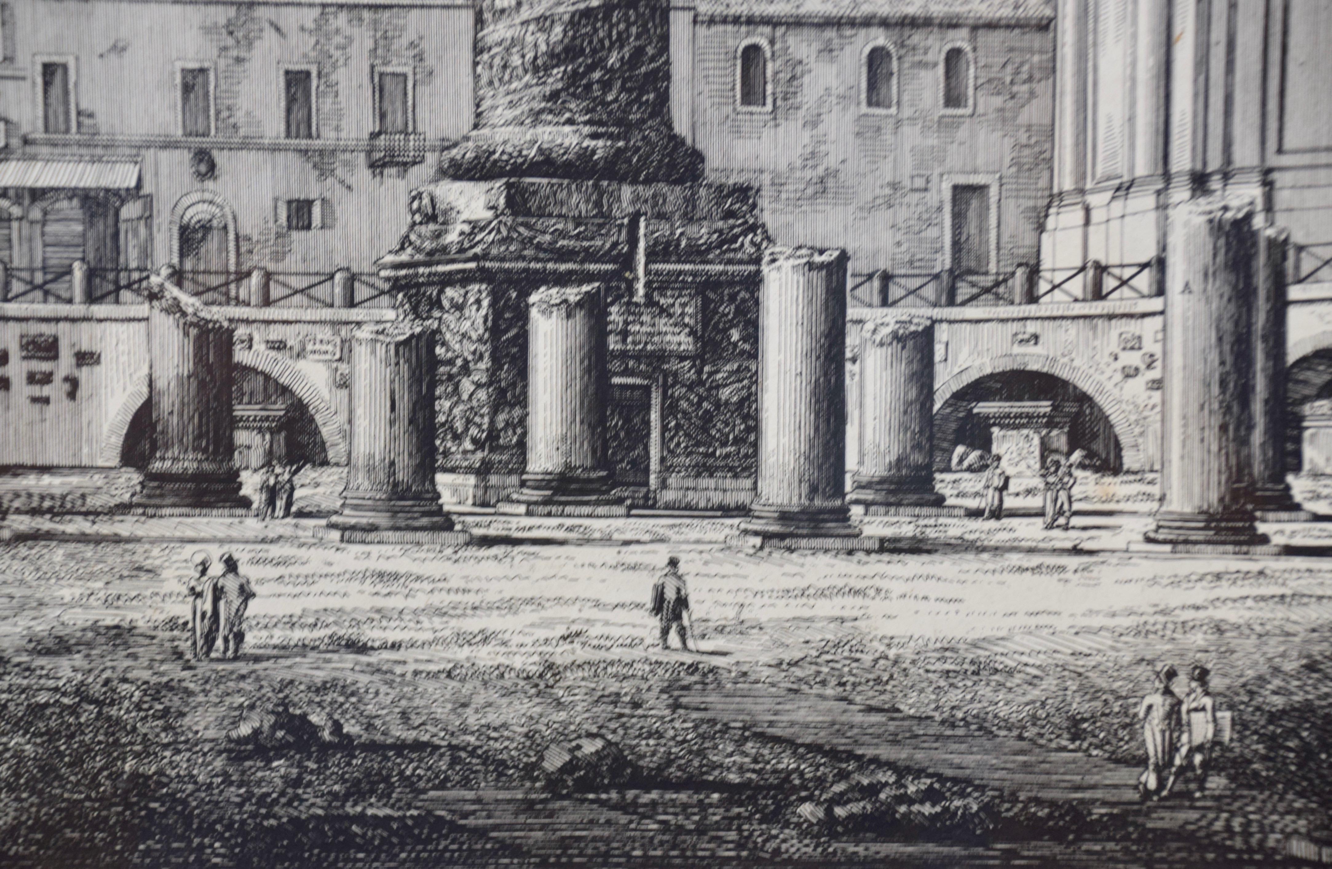 The Column of Trajan in Rome, 19th Century Framed Etching by Luigi Rossini 1