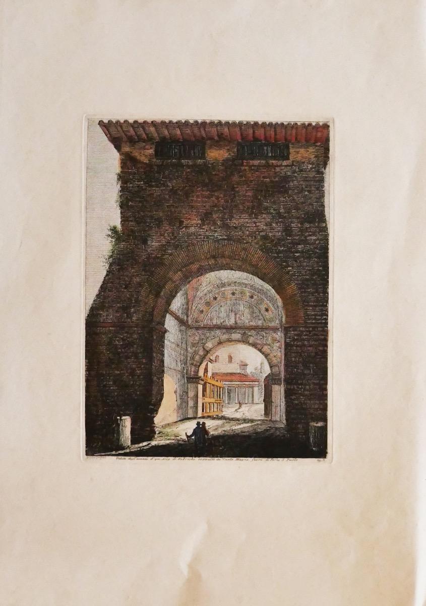 Arch - Original Etching by Luigi Rossini - 19th Century For Sale 1