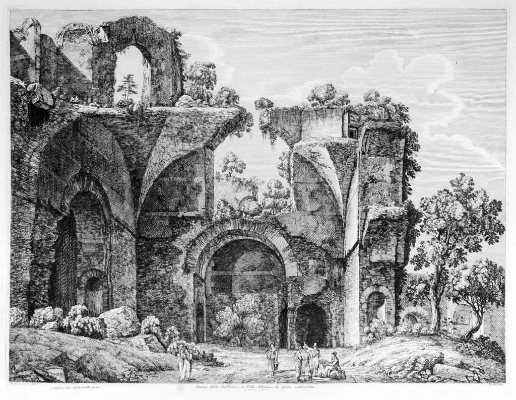 Avanzi della Biblioteca in Villa Adriana, di opera retticolata es un grabado original realizado por Luigi Rossini.

De la colección "Le antichità de' contorni di Roma (...)", Roma, 1826, de L. Rossini, una prueba de artista con detalles nítidos, que