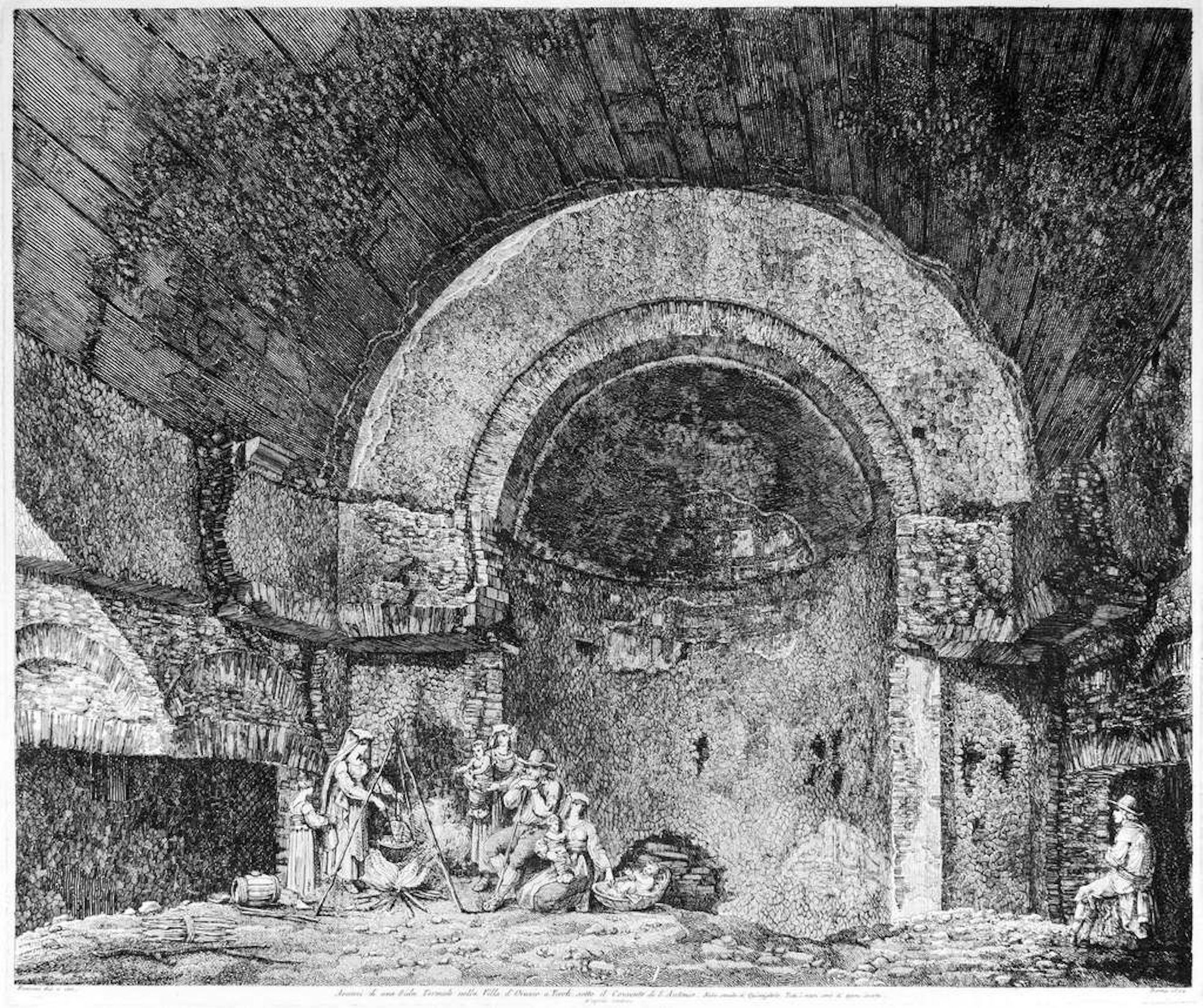 Luigi Rossini Figurative Print - Avanzi di una Sala Termane... - Original Etching by L. Rossini - 1824