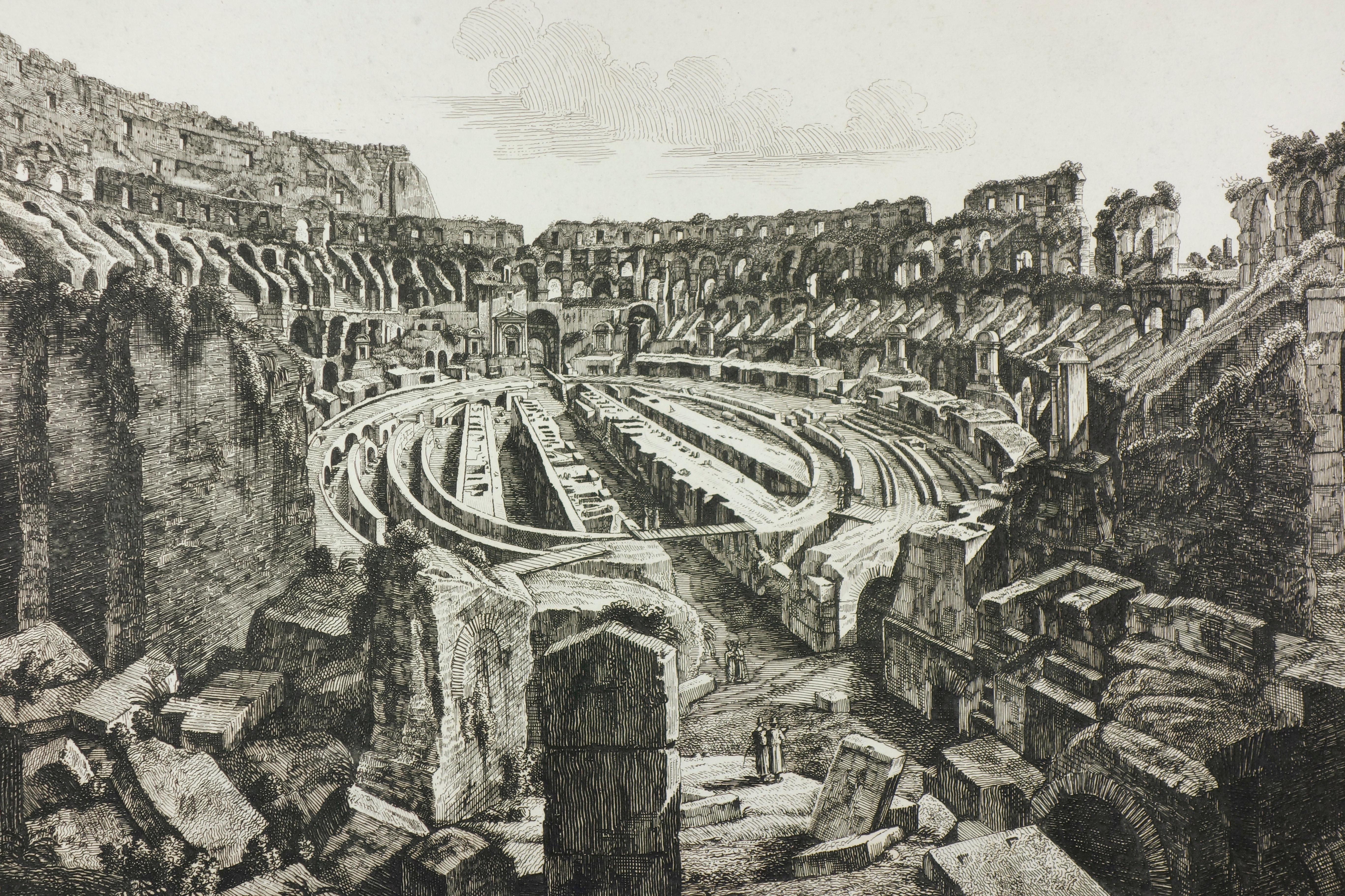 Interior of the Colosseum in Rome, excavated in 1813 and reconstructed in 1814 - Print by Luigi Rossini