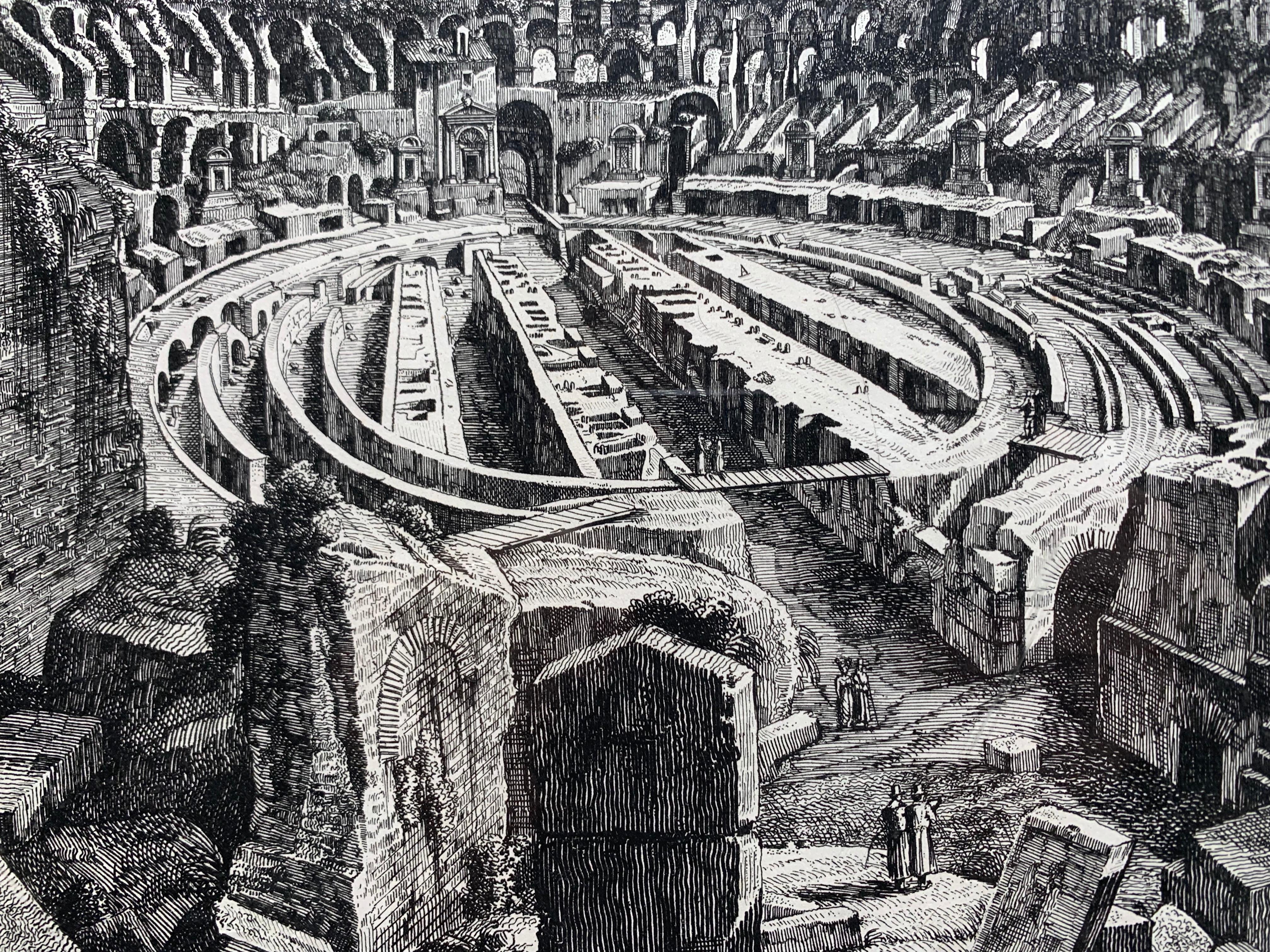 Interno del Colesseo Scavato  (Colosseum Rome) - Gray Landscape Print by Luigi Rossini